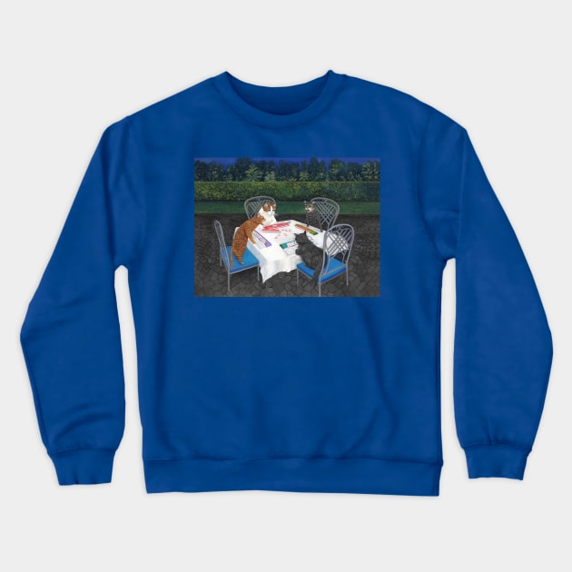 Cats Playing Mahjong Crewneck Sweatshirt by KarenZukArt